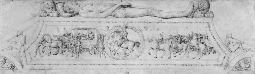 Prinssin hauta, Jacopo Bellinin piirustusalbumista (kynä ja ruskea muste ja metallikärki perunakalvossa)